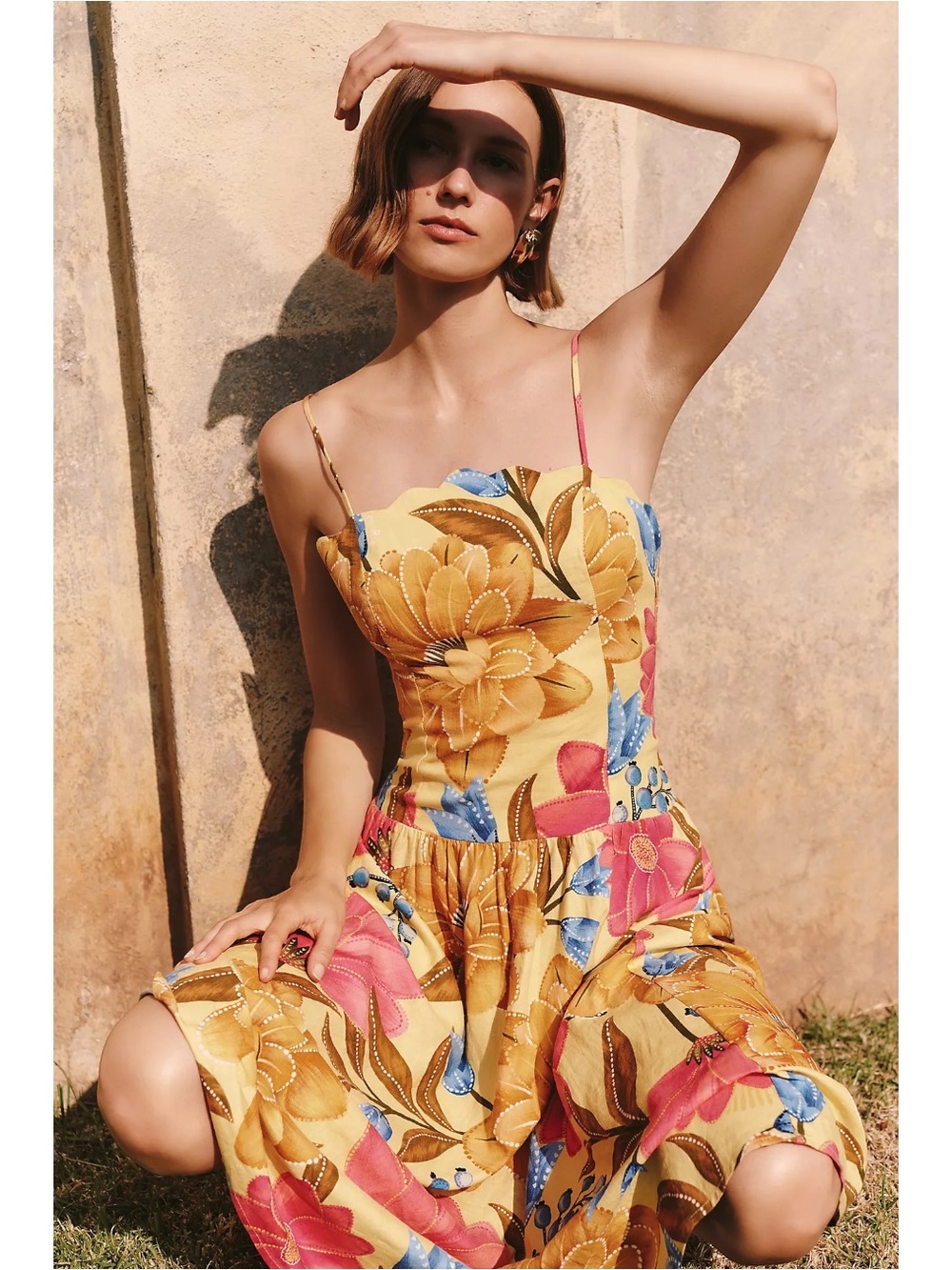 Farm Rio x Anthropologie Passion Flower Floral Linen Blend Midi Dress XL NWT